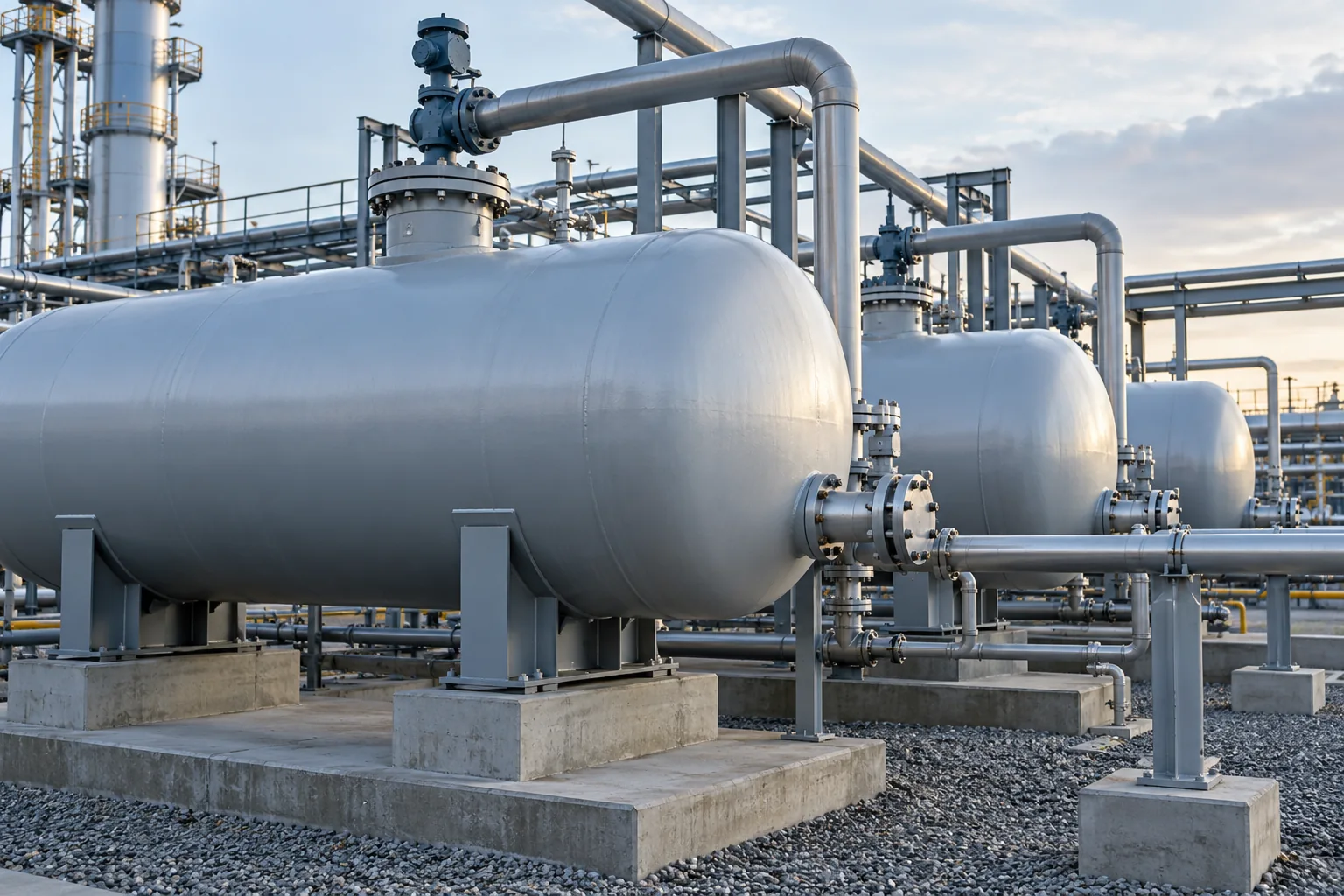 Horizontal compressed-gas vessels in a facility