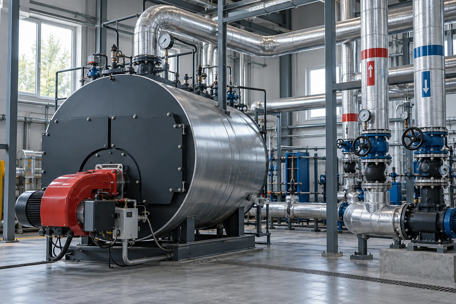 Hot-water boiler with insulated piping