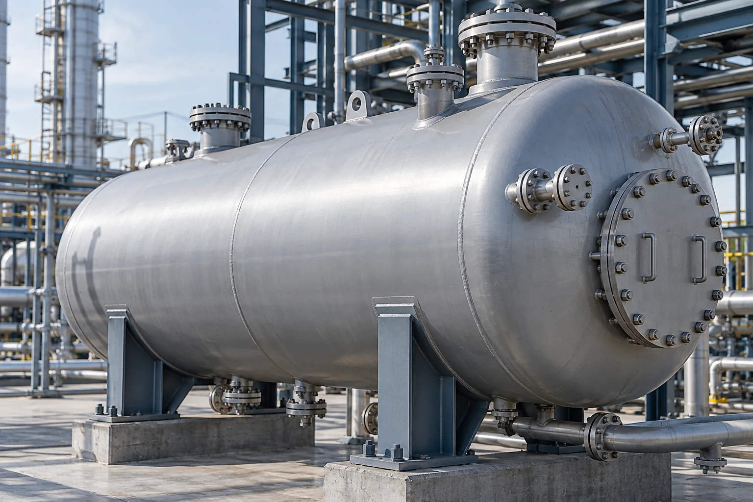 Industrial vessel for pressurized liquid