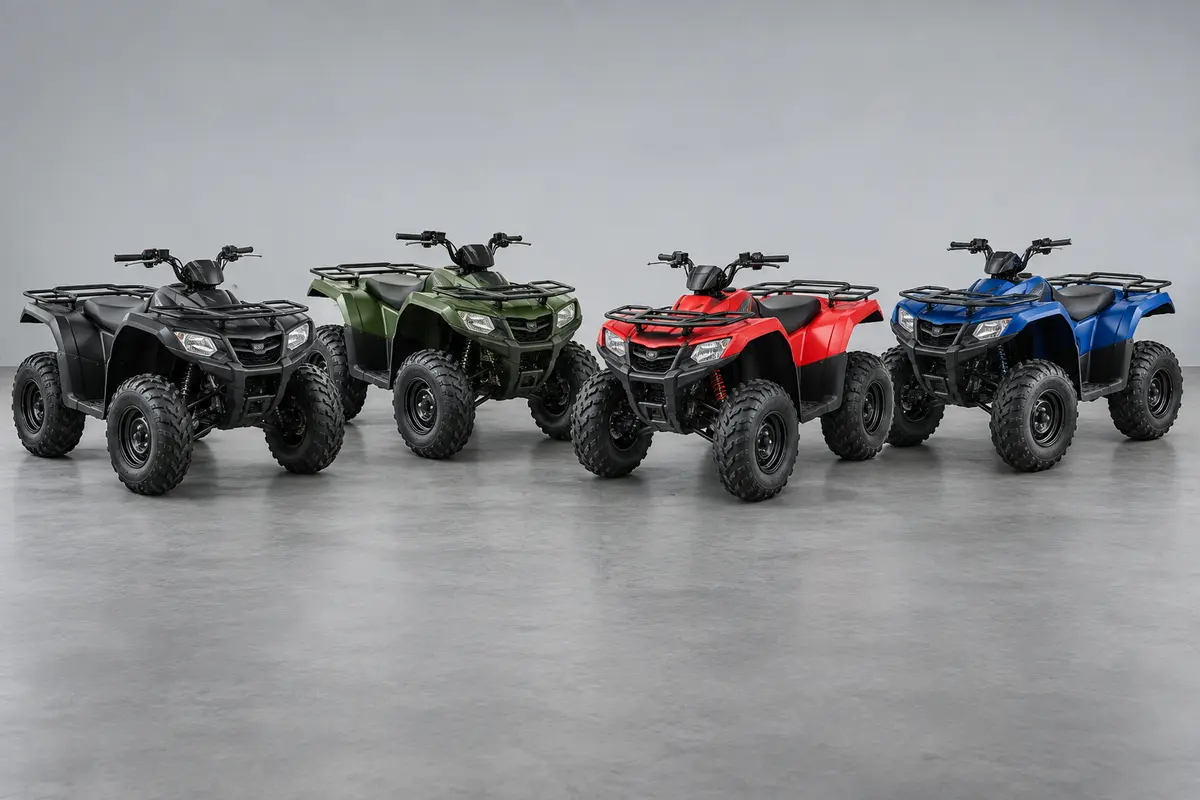 Four-wheel all-terrain vehicle with handlebars and off-road tires