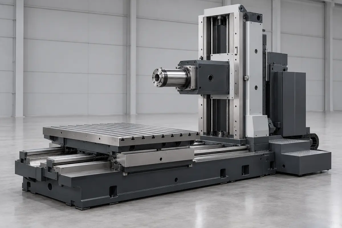 Industrial horizontal boring machine with spindle and worktable