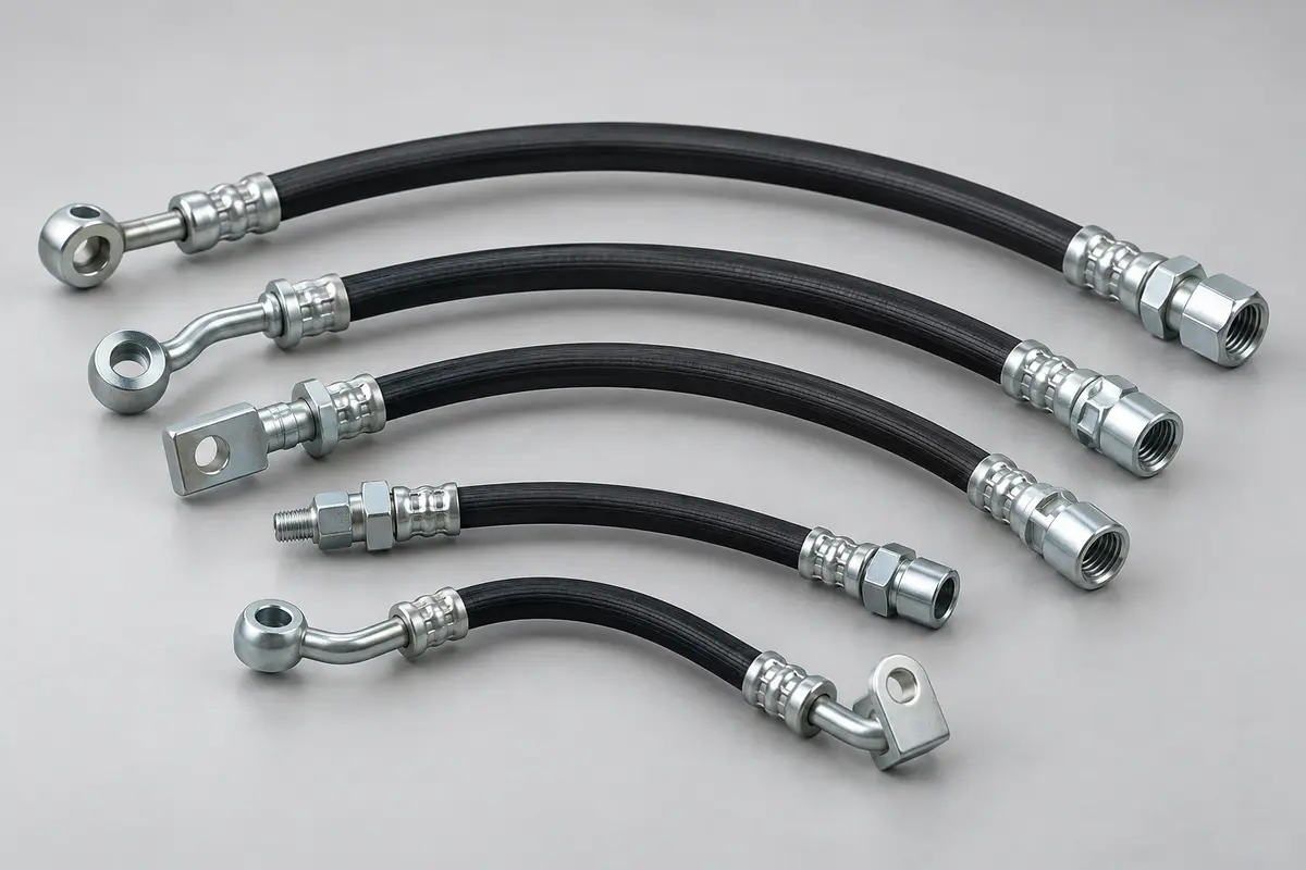 Automotive flexible brake hoses with metal end fittings