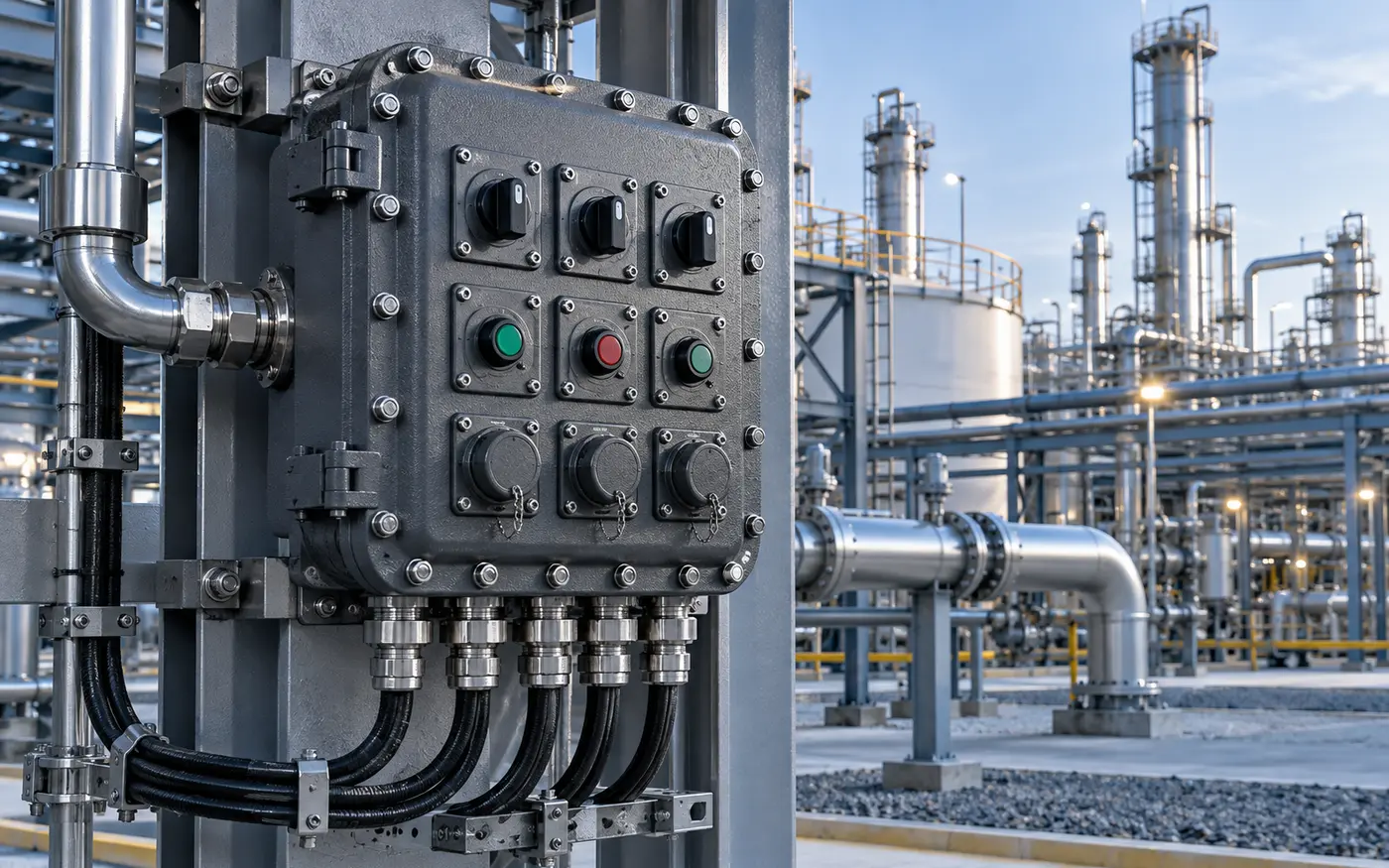 Explosion-proof electrical distribution board with sealed cable entries