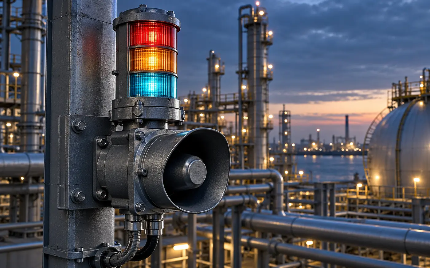 Explosion-proof visual and audible signaling device for hazardous areas