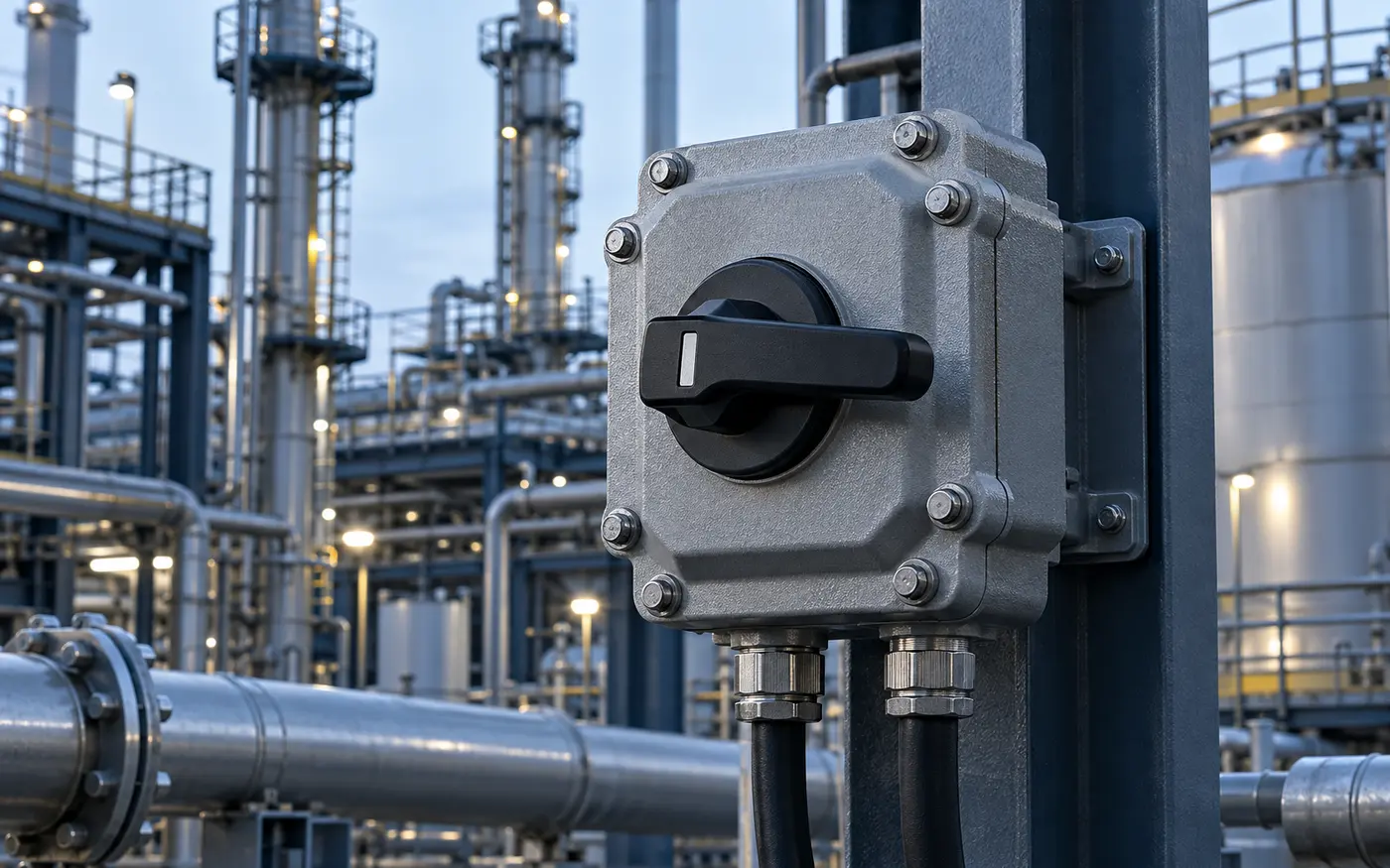 Explosion-proof heavy-duty rotary isolator switch in a sealed enclosure